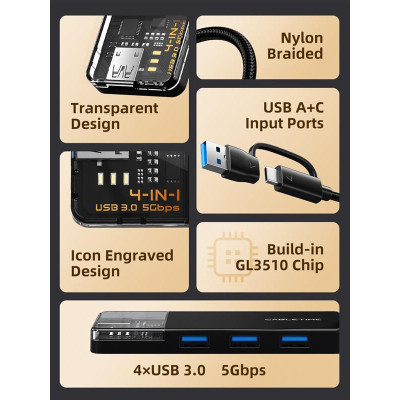 USB-хаб Cabletime CB03B USB Type-C 4-в-1