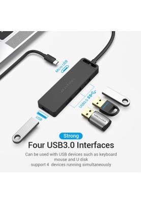 Концентратор Vention 4-Port з micro USB живленням 0.15M Black (TGKBB)