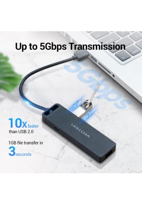 Концентратор Vention 4-Port з micro USB живленням 0.15M Black (CHLBB)