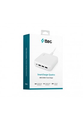 Мережевий зарядний пристрій Ttec SmartCharger Quattro GaN USB-C/USB-A 65W White (2SCG02B)