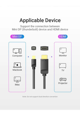 Кабель Vention MiniDisplayPort - HDMI V 1.4 (M/M), 3 м, чорний (HAHBI)