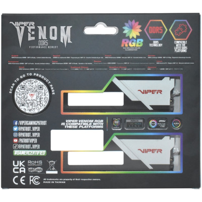 Модуль пам`яті DDR5 2x16GB/6800 Patriot Viper Venom RGB (PVVR532G680C34K)