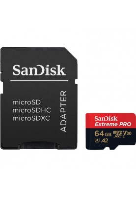 Карта пам`ятi MicroSDXC 64GB UHS-I U3 R200/W90MB/s SanDisk Extreme Pro V30 + SD-адаптер (SDSQXCU-064G-GN6MA)