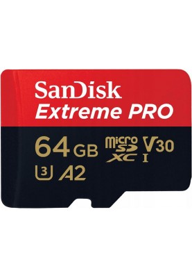 Карта пам`ятi MicroSDXC 64GB UHS-I U3 R200/W90MB/s SanDisk Extreme Pro V30 + SD-адаптер (SDSQXCU-064G-GN6MA)