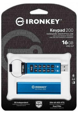 Флеш-накопичувач USB3.2 16GB Kingston IronKey Keypad 200 Type-A Blue (IKKP200/16GB)