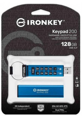 Флеш-накопичувач USB3.2 128GB Kingston IronKey Keypad 200 Type-A Blue (IKKP200/128GB)