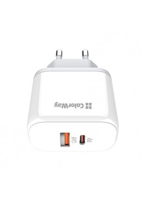 Мережевий зарядний пристрій ColorWay Power Delivery Port PPS USB (Type-C PD + USB QC3.0) (45W) White (CW-CHS042PD-WT)