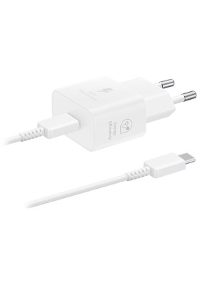 Мережевий зарядний пристрій Samsung EP-T2510XWEGEU White, 25W + кабель USB Type-C