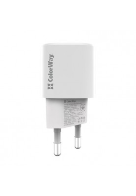 Мережевий зарядний пристрій ColorWay GaN PD Port USB PPS (Type-C PD + USB QC3.0) (33W) White (CW-CHS043PD-WT)