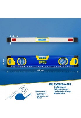 Рівень S&R 400 мм, 3 капсули, магнітний (423032040)