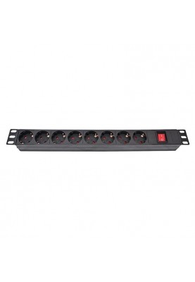 Блок розеток Atcom 1U 19" (PDU-8W-CN-WS) 8 розеток, з вимикачем, ал. корпус, німецький тип, без кабеля