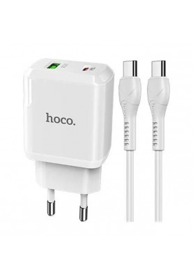 Мережевий зарядний пристрій Hoco N5 (1USB 3A QC3.0 + 1 PD Type-C) White (S25717) + кабель Type-C