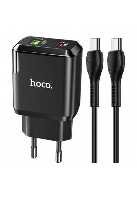 Мережевий зарядний пристрій Hoco N5 (1USB 3A QC3.0 + 1 PD Type-C) Black (S25720) + кабель Type-C