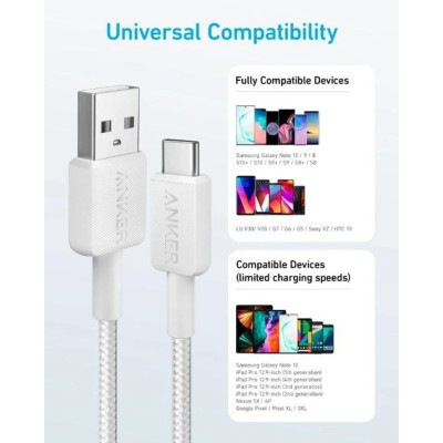 Кабель Anker 322 USB-A - USB-C, 0.9м, White (A81H5H21/A81H5G21)
