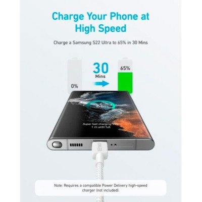 Кабель Anker 322 USB-A - USB-C, 1.8м, White (A81H6H21)