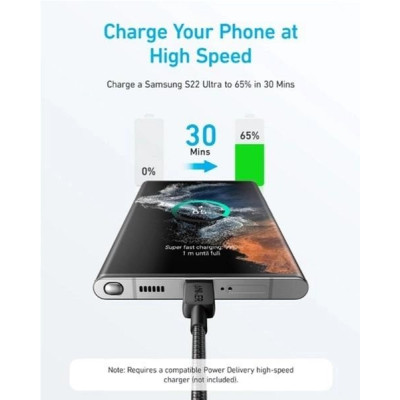 Кабель Anker 322 USB-C - USB-C, 0.9 м, Black (A81F5G11)