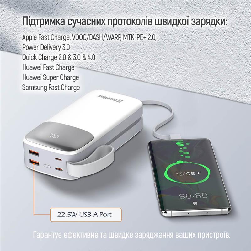 Універсальна мобільна батарея ColorWay 30000mAh White (CW-PB300LPA4WT-PDD)