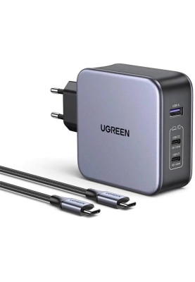 Зарядний пристрій Ugreen CD289 GaN 140W Gray + кабель Type-C 1.5 м (90549)