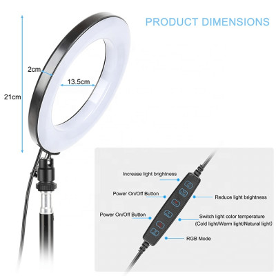 Кільцева USB RGB LED-лампа Zomei RGB108 8` + штатив 0.45 м (RGB108)