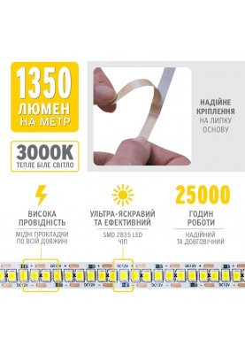 Світлодіодна стрічка ELM 2835 240LED IP20 3000K (19-0011)