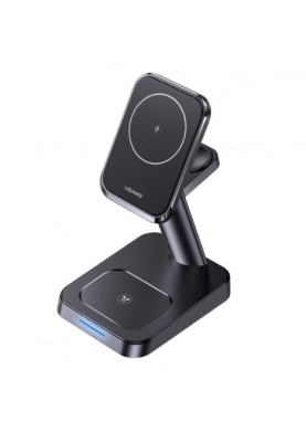 Бездротовий зарядний пристрій Usams US-CC150 3in1 Magnetic Wireless Charging Stand 20W Black (CC150WXC01)