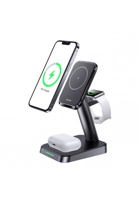 Бездротовий зарядний пристрій Usams US-CC150 3in1 Magnetic Wireless Charging Stand 20W Black (CC150WXC01)