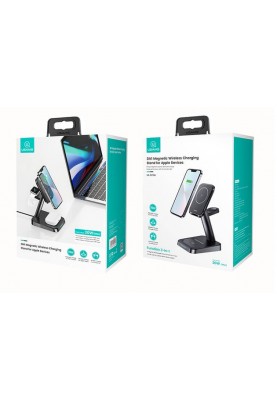 Бездротовий зарядний пристрій Usams US-CC150 3in1 Magnetic Wireless Charging Stand 20W Black (CC150WXC01)