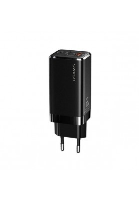 Мережевий зарядний пристрій Usams US-CC110 (1USB, 2USB Type-C) 65W PD + QC3.0 Black (MTXLOGTL01) + кабель USB-C - Lightning