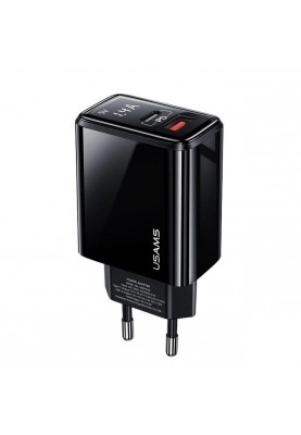 Мережевий зарядний пристрій Usams US-CC133 (1USB, 1USB Type-C) 20W PD + QC3.0 Black (CC133TC01)