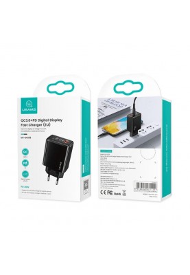 Мережевий зарядний пристрій Usams US-CC133 (1USB, 1USB Type-C) 20W PD + QC3.0 Black (CC133TC01)