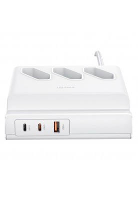 Мережевий фільтр Usams US-CC160 (CC160TC01) 3 розетки, 1 USB, 2 USB Type-C 65W, 2 м, White