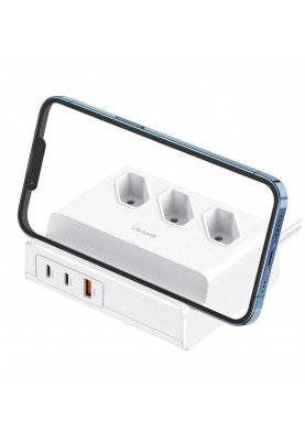 Мережевий фільтр Usams US-CC160 (CC160TC01) 3 розетки, 1 USB, 2 USB Type-C 65W, 2 м, White