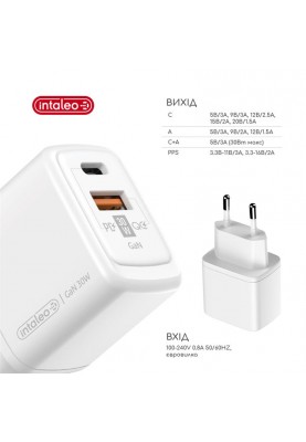 Мережевий зарядний пристрій Intaleo TCG30GAN USB-C PD+USB-A QC 3.0 White (1283126578274)