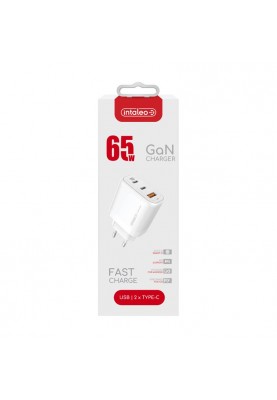 Мережевий зарядний пристрій Intaleo TCG65GAN 2USB-C PD+USB-A QC 3.0 White (1283126559525)