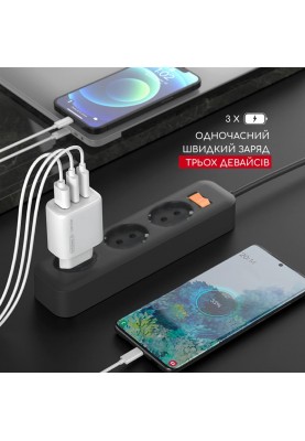 Мережевий зарядний пристрій Intaleo TCG65GAN 2USB-C PD+USB-A QC 3.0 White (1283126559525)