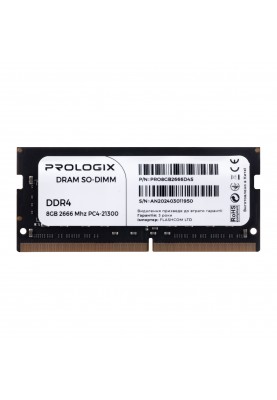 Модуль пам`ятi SO-DIMM 8GB/2666 DDR4 Prologix (PRO8GB2666D4S)
