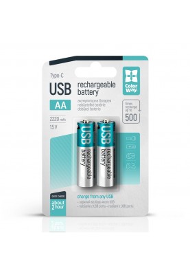 Акумулятор USB-C ColorWay (CW-UBAA-10) AA/HR06 Li-Pol 2220 mAh BL 2шт