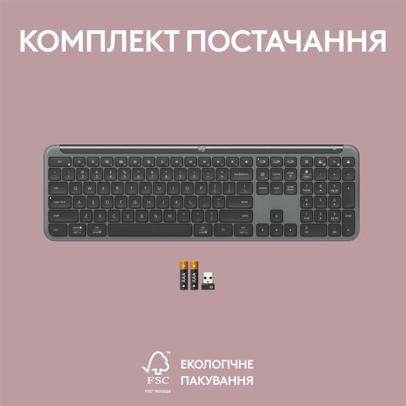 Клавiатура бездротова Logitech Signature Slim K950 US Graphite USB (920-012465)