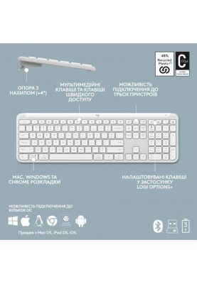 Клавiатура бездротова Logitech Signature Slim K950 US OffWhite USB (920-012466)