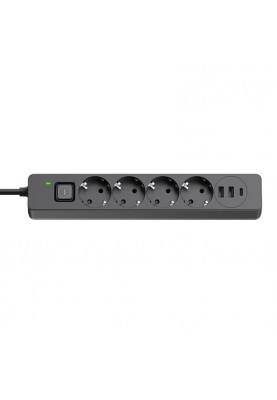 Фільтр живлення ColorWay CW-CHE435PDB 4 розетки, 3USB (2USB-A + 1 TYPE-C) (24W), 2м, Black