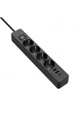 Фільтр живлення ColorWay CW-CHE435PDB 4 розетки, 3USB (2USB-A + 1 TYPE-C) (24W), 2м, Black