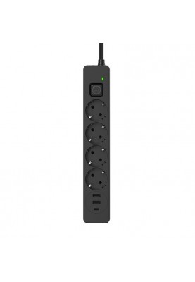 Фільтр живлення ColorWay CW-CHE435PDB 4 розетки, 3USB (2USB-A + 1 TYPE-C) (24W), 2м, Black