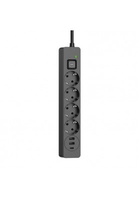 Фільтр живлення ColorWay CW-CHE432PDB 4 розетки, 3USB (2USB-A + 1 TYPE-C) (24W), 2м, Black