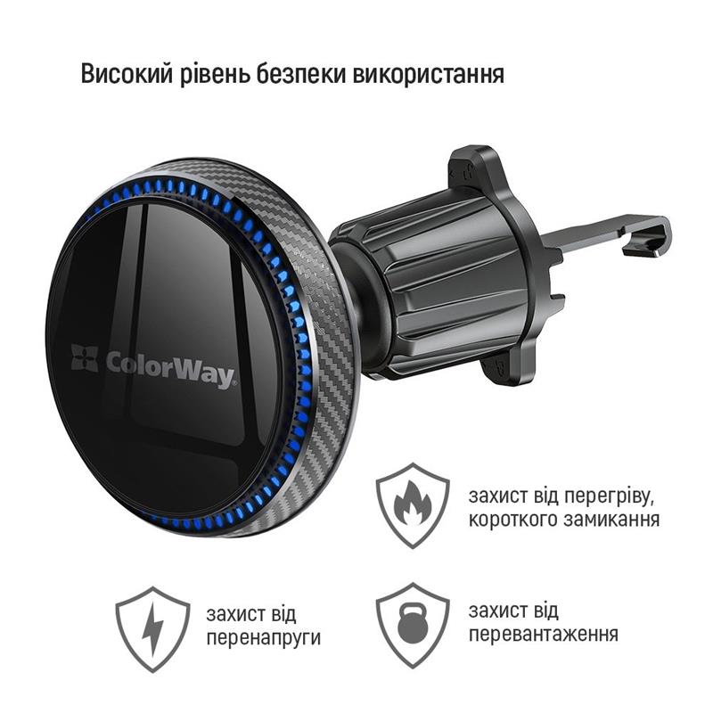 Бездротовий зарядний пристрій СolorWay MagSafe 360° Air Vent 15W Black (CW-CHMW041Q-BK)