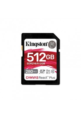 Карта пам`яті SDHC 512GB UHS-II/U3 Class 10 Kingston Canvas React Plus V60 SD R280/W150MB/s (SDR2V6/512GB)