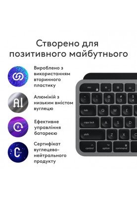 Клавiатура бездротова Logitech MX Keys S for Mac Space Grey (920-011637)