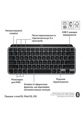 Клавіатура бездротова Logitech MX Keys Mini for Mac Minimalist Wireless Illuminated Space Gray (920-012652)