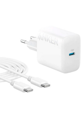 Мережевий зарядний пристрій Anker PowerPort 312 White, 20 W USB Type-C (B2347G21) + кабель USB Type-C