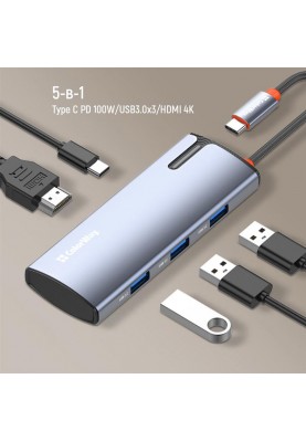 Док-станція ColorWay USB-C 5-в-1 Type C PD 100W/USB3.0х3/HDMI 4К (CW-HUB01)