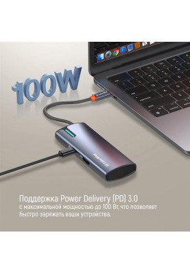 Док-станція ColorWay USB-C 5-в-1 Type C PD 100W/USB3.0х3/HDMI 4К (CW-HUB01)